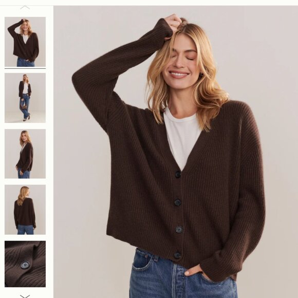 NWT- Jenni Kayne Chocolate Cropped Cashmere Cocoon Cardigan - Picture 1 of 4